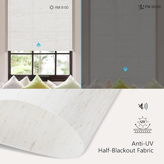 Aprilsmart Motorized Blinds with Remote,Light Filtering Motorized Roller Shades Work with Apple Homekit,Alexa,SmartThings,Google Home,Customize Blinds(Linen White-56)