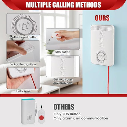 Wireless Caregiver Pager with Voice Call Function (Need SIM Card), Medical Alert System for Seniors, Two-Way Calling & Voice Recognition and Emergency Pull Cord for Elderly/Patient/Disabled Monitoring