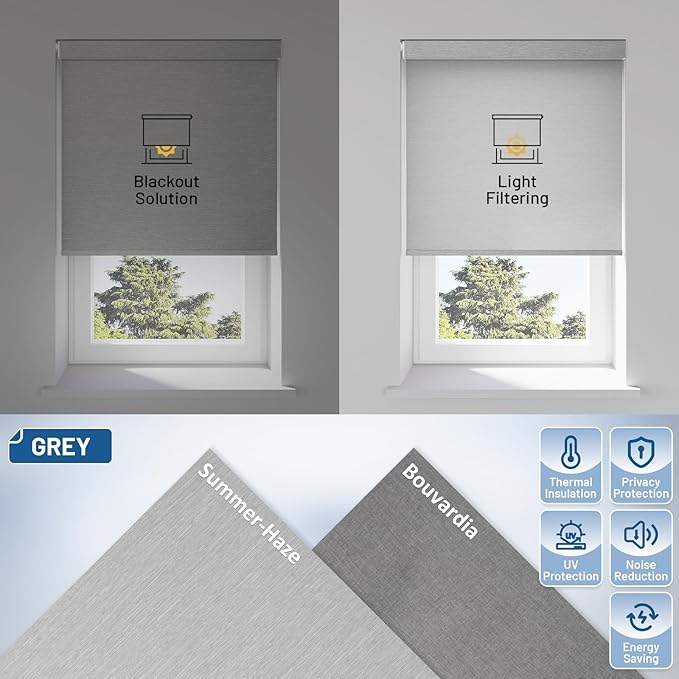 No Drill Motorized Blinds with Remote, No Tools Automatic Blinds for Window, Blackout Motorized Shades, Light-Filtering Smart Blind, Dry Battery, Customized Size, Grey