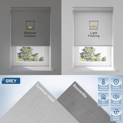 No Drill Motorized Blinds with Remote, No Tools Automatic Blinds for Window, Blackout Motorized Shades, Light-Filtering Smart Blind, Dry Battery, Customized Size, Grey