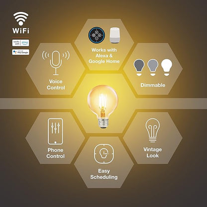 Sylvania WiFi LED Smart G25 Amber Finish Light Bulb, 3.5W Efficient, for Alexa/Google Assistant, 2000K, No Hub Required - 1 Pack (75801)