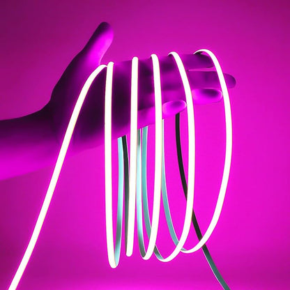 COB LED Strip Light, 16.4FT 12V Pink Narrow Width 5mm Super Bright CRI 90+ Dotless LED Tape Light, 400LEDs/M Cuttable Flexible Dimmable Light Strip for Indoor Home Christmas Decor (No Power Supply)