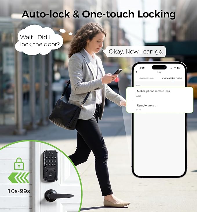 WiFi Smart Door Locks for Front Door Lock Set, Keyless Entry Door Lock Deadbolt with Handle Set, Smart Deadbolt Lock with Alexa & Google Assistant, APP Control, Voice& Fingerprint Unlock, Auto Locking