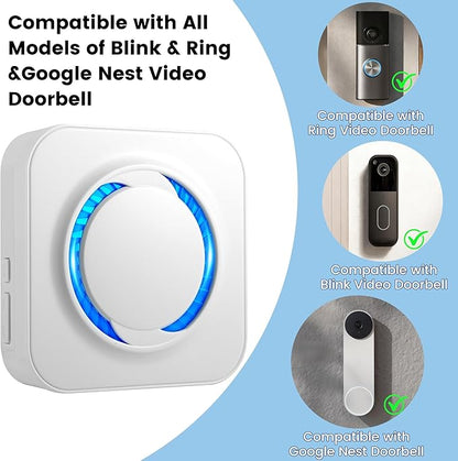 LUCKYDUO Smart Wireless Doorbell Chime - Compatible with Blink, Ring, Google Nest Video Doorbells, APP Setup, 5 Adjustable Volume Ringer, Wireless Door Bells Chimes for Business/Home, White