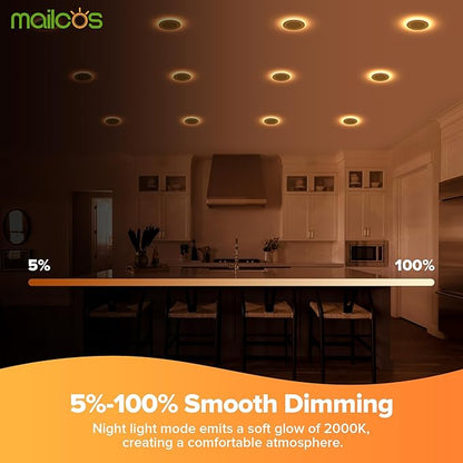 MAILCOS 12 Pack 4 Inch 5CCT LED Recessed Ceiling Light with Night Light, 2700K-5000K Selectable, Ultra-Thin Lighting, 9W 810LM, Dimmable Canless Wafer Downlight ETL Certificated