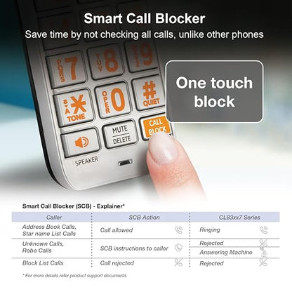 AT&T CL83207 DECT 6.0 Expandable Cordless Phone with Smart Call Blocker, Silver/Black with 2 Handsets