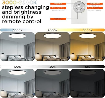 TALOYA Flush Mount Ceiling Light with Remote,3000K-6500K Adjustable,2000K Nightlight,18 Inch, Led Low Profile Ceiling Lights for Bedroom, Living Room, Kitchen, Black
