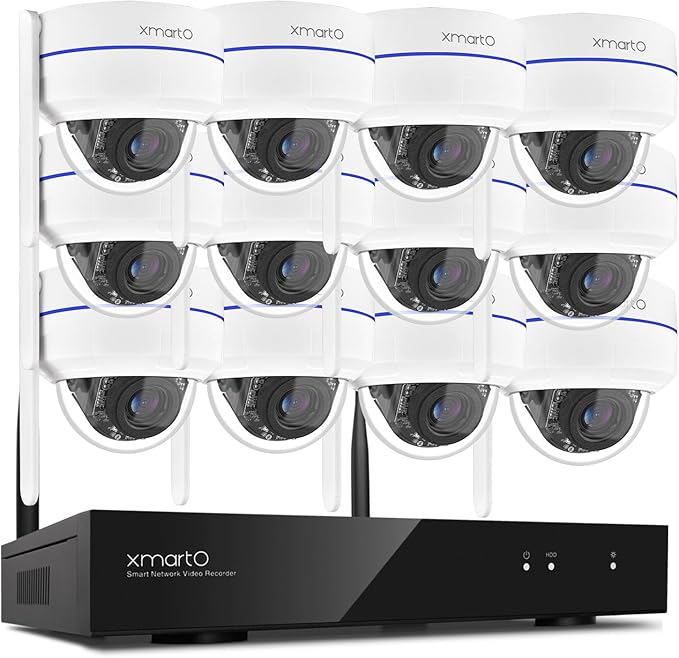 xmartO Wireless 12X DPK3034 AI Tracking 2K HD Metal Dome PTZ Camera + 16CH WNP816-W6 WiFi 6 NVR Bundle, Dual WiFi, H.265+, No Monthly Fee, IP66 Weatherproof, Home Outdoor Security System