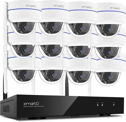 xmartO Wireless 12X DPK3034 AI Tracking 2K HD Metal Dome PTZ Camera + 16CH WNP816-W6 WiFi 6 NVR Bundle, Dual WiFi, H.265+, No Monthly Fee, IP66 Weatherproof, Home Outdoor Security System