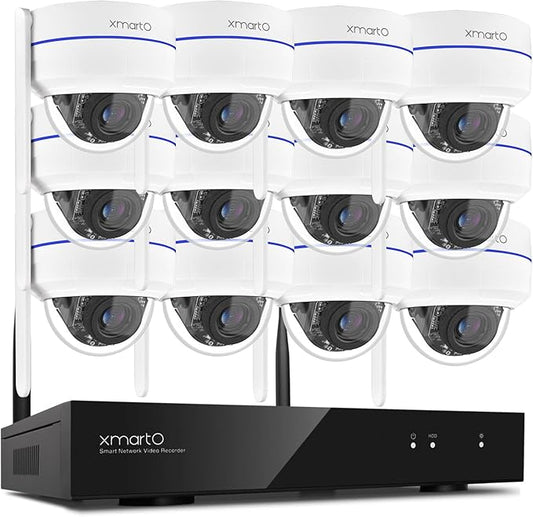 xmartO Wireless 12X DPK3034 AI Tracking 2K HD Metal Dome PTZ Camera + 16CH WNP816-W6 WiFi 6 NVR Bundle, Dual WiFi, H.265+, No Monthly Fee, IP66 Weatherproof, Home Outdoor Security System