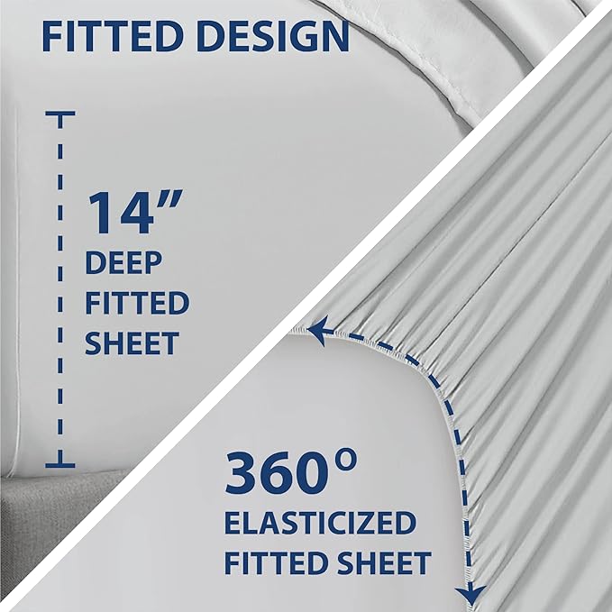 Swift Home Smart Sheets, Ultra Soft Brushed Microfiber 3-Piece Sheet Set, Fitted Bed Sheet with Side Storage Pockets – Silver, Twin XL