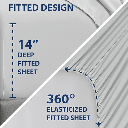 Swift Home Smart Sheets, Ultra Soft Brushed Microfiber 3-Piece Sheet Set, Fitted Bed Sheet with Side Storage Pockets – Silver, Twin XL
