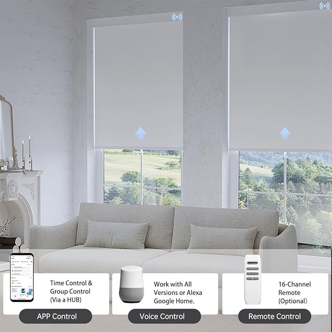 Motorized Blinds with Remote, Blackout Smart Blinds for Windows Automatic Shades Compatible with Alexa, Motorized Shades Customized for Bedroom Home Office (Multicolor Fabric Sample)