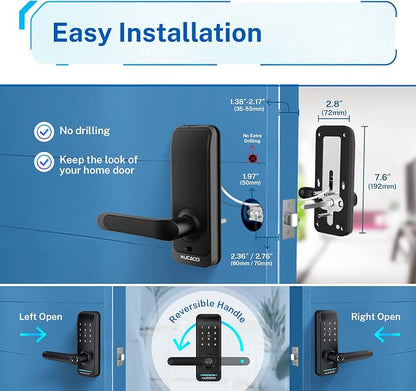 Keyless Entry Smart Lock with Handle: Kucacci Smart Door Lock with Keypad - Digital Fingerprint Lock with Keypad -APP Control for Exterior Door- Easy Retrofit Knob Deadbolt Lever
