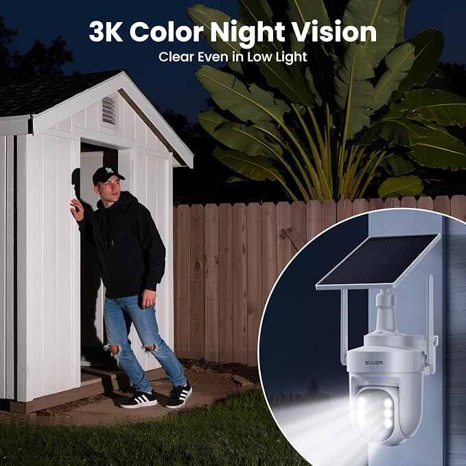 SOLIOM Security Cameras Wireless Outdoor, 6-Camera Solar Security System, 5MP 3K Color Night Vision, Radar Motion Detection, 360° Auto Tracking, No Monthly Fees, 64GB Local Storage