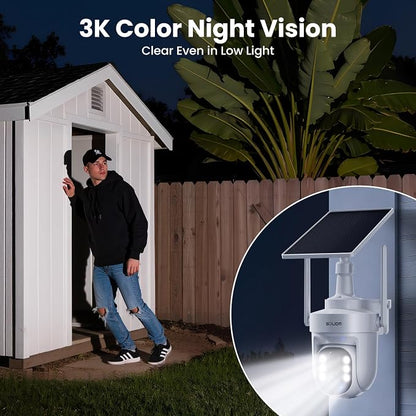 SOLIOM Security Cameras Wireless Outdoor, 6-Camera Solar Security System, 5MP 3K Color Night Vision, Radar Motion Detection, 360° Auto Tracking, No Monthly Fees, 64GB Local Storage