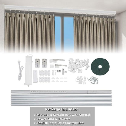 Electric Curtain Track, Retractable Motorized Curtains Rod From 7-13.78ft, Automatic Curtain Opener with controller/Voice Control, Smart Curtains System for I-Rrail and U-Rail (For 7-13.78ft)