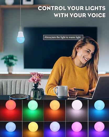9W E27 RGBCC Smart Light Bulbs, 2.4G WiFi Bluetooth 800LM Color Temperature Changing LED Bulb with Alexa Google Assistant for Bedroom Parties Decoration, Voice Control Compatible, 2 PCS