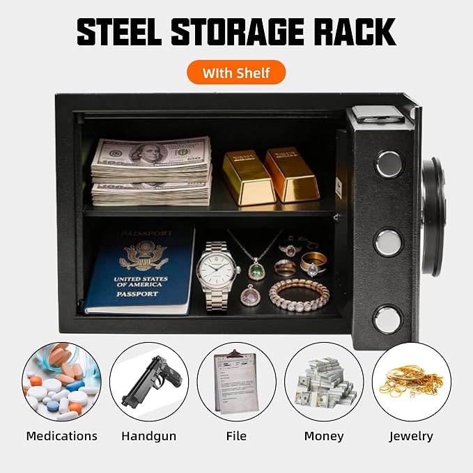 XDeer Biometric Safe with Fireproof Bag, 0.78 CuFt Small Safe with APP | Fingerprint/APP/Backlit Keypad/Keys, LED Light, Adjustable Shelf, Money Safe Box, Smart Home Safe for Cash/Jewelry/Document