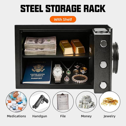 XDeer Biometric Safe with Fireproof Bag, 0.78 CuFt Small Safe with APP | Fingerprint/APP/Backlit Keypad/Keys, LED Light, Adjustable Shelf, Money Safe Box, Smart Home Safe for Cash/Jewelry/Document
