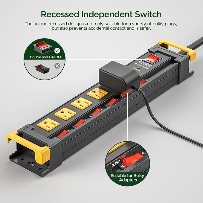 6 Outlet Heavy Duty Surge Protector Power Strip with Individual Switches