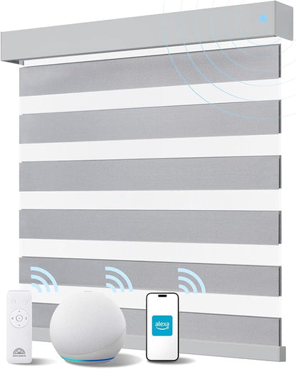 Smart Zebra Blinds for Windows, Alexa Motorized Blinds with Remote Control, Automatic Electric Power Zebra Shades for Indoor Windows (31" W x 72" H,Gray)