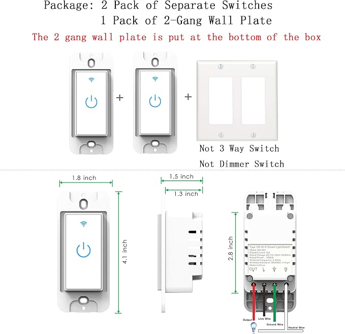 WiFi Light Switch Smart Switch 2 Gang Compatible with Alexa Google Assistant