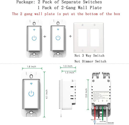 WiFi Light Switch Smart Switch 2 Gang Compatible with Alexa Google Assistant