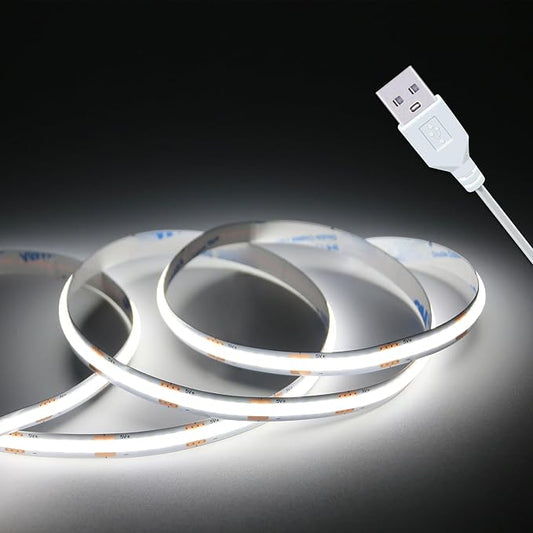 Led Strip Lights, 5V USB LED Lighting COB Short LED Strip Light White Flexible Not Dimmable led Light for Display Cabinet, Living Room,DIY Home COB Lighting Decor tv Lights (3.28FT 6500K)