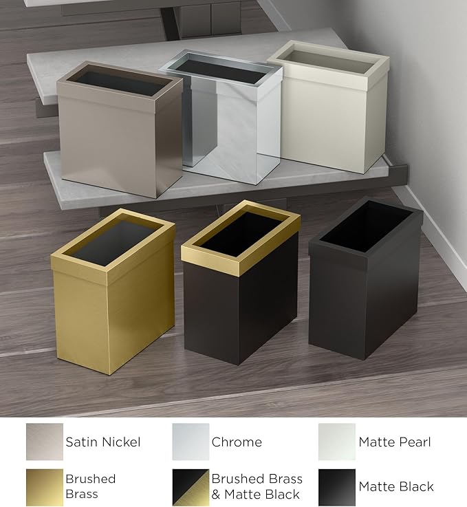 Gatco Small Bathroom Trash Can With Lid, Rectangle 3 Gallon Stainless Steel Wastebasket, Under Sink, Matte Black And Brushed Brass, For Bathroom, Bedroom, Office (1938)
