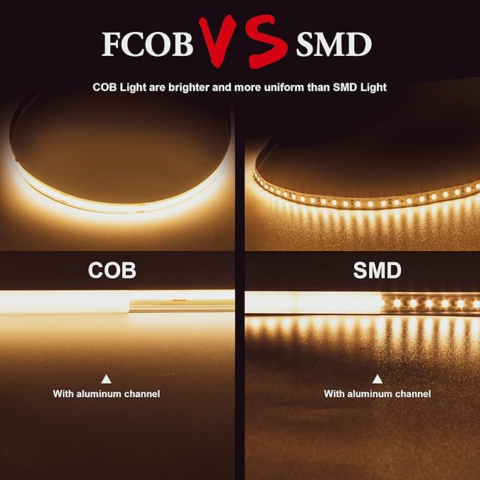 COB LED Strip Lights 9.84ft, 3000K Warm White LED Light Strip, DC24V Tape Light, CRI93+, Bluetooth App Control, Dimmable LED Strips for Bedroom,Cabinet,Living Room.
