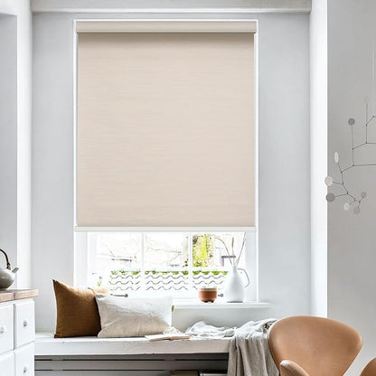 Changshade Custom Size Cordless Roller Shades, Blackout Roller Window Blinds with Thermal Insulated for Office, Living Room, Bedroom, Kitchen, Easy Installation,Beige
