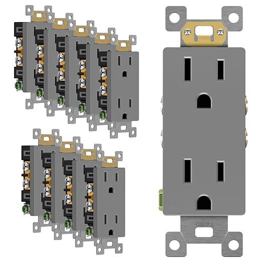 ENERLITES 10 Pack Decorator Wall Outlet, 15A Standard Electrical Receptacle | Self-Grounding, UL Listed, 5-15R, 125V, Non-Tamper Resistant Residential Outlets for Home, Kitchen, Bathroom, Gray