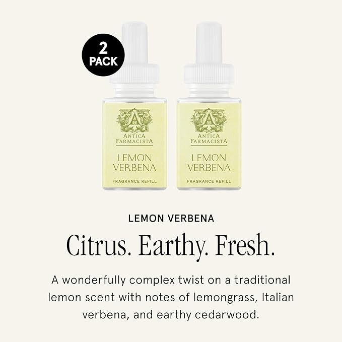 Pura & Antica Farmacista Home Scent Refill - Smart Home Air Diffuser Fragrance - Up to 120-Hours of Luxury Fragrance per Refill - Household Essential - Safe Diffuser - 2 Pack, Lemon Verbena