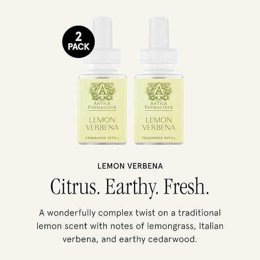 Pura & Antica Farmacista Home Scent Refill - Smart Home Air Diffuser Fragrance - Up to 120-Hours of Luxury Fragrance per Refill - Household Essential - Safe Diffuser - 2 Pack, Lemon Verbena