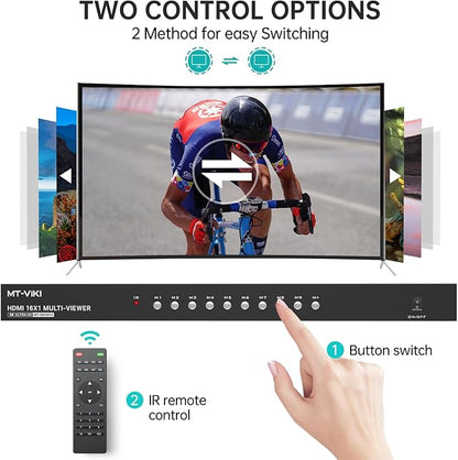 MT-VIKI 4K HDMI Multi-Viewer 16x1 w/IR Remote, 4K@30Hz Seamless HDMI Switcher 16 in 1 Out for PS4/PS5/Security Camera