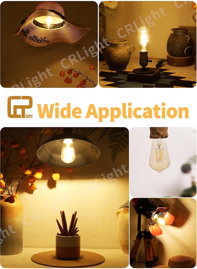 Amber Glass ST58 = ST19 Vintage LED Edison Bulb - Dimmable 6W 650LM 2700K Warm White, 90+ CRI, E26 Antique Style Decorative Filament Light, 60W Incandescent Replacement, 10-Pack