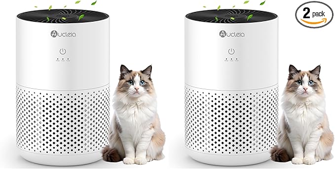 Aucleia Air Purifiers for Bedroom Home with H13 True HEPA Filter, 20dB Quiet Air Cleaner for Pets Hair Dander Odor, Smoke Dust Pollen, Aromatherapy Function, White (Pack of 2)