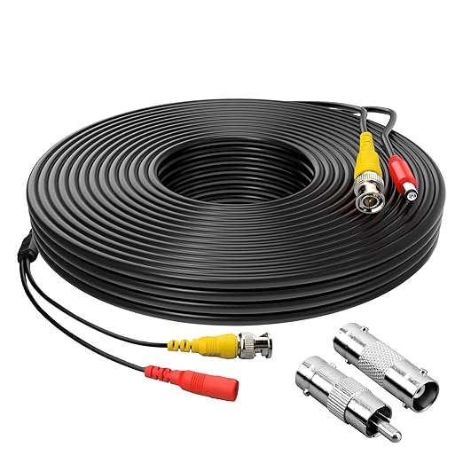 1 Pack 25ft BNC Video Power Cable Security Camera Cable Wire Cord for CCTV DVR Surveillance System with Connectors (BNC Female and BNC to RCA) (Black, 25FT)