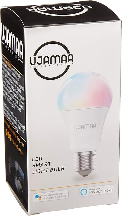 Ujamaa Lighting Smart 2.4GHz Wi-Fi LED Light Bulb, 9W, Multi-Color, Dimmable, A19, E26, Compatiable with Alexa and Google Home Assistant, Controlled by Smart Life App