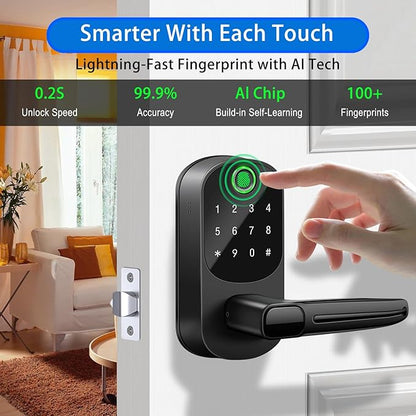 Smart Lock with Handle,Fingerprint Keyless Entry Door Lock,App Control,Keypad Deadbolt with Auto Lock,One-Time Codes,for Front Door,Airbnb & Rental Property,Easy Installation