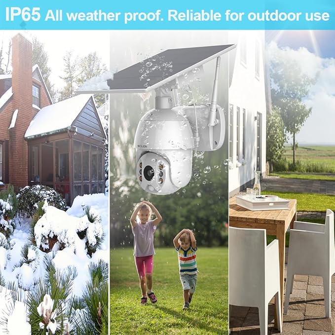 SOLIOM Solar Powered Security Camera Outdoor Wireless, 360 Pan Tilt WiFi Camera with Color Night Vision, PIR Human Detection, 2-Way Talk, Cloud Storage, No Monthly Fee, Compatible with Alexa