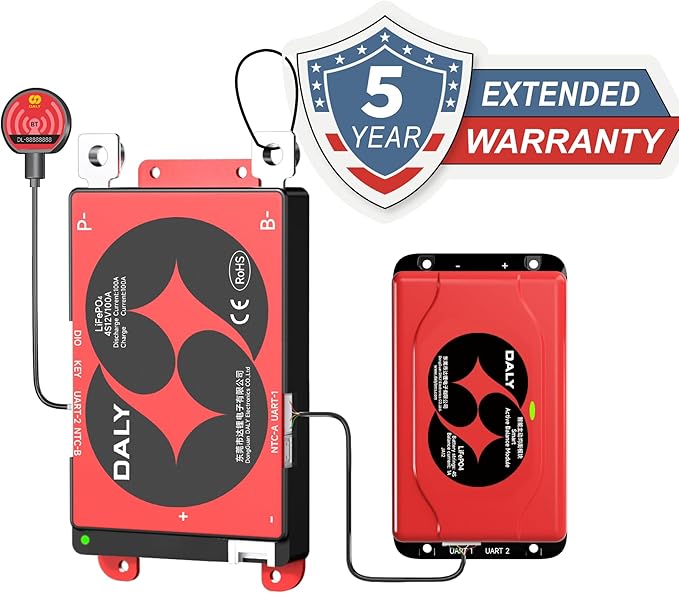 DALY BMS 12V 4S 100A Balance - 1A Active Cell Balancing BMS with Bluetooth Module for 12V LiFePO4 Battery Pack for RV trolling Motor Battery Portable Power Station