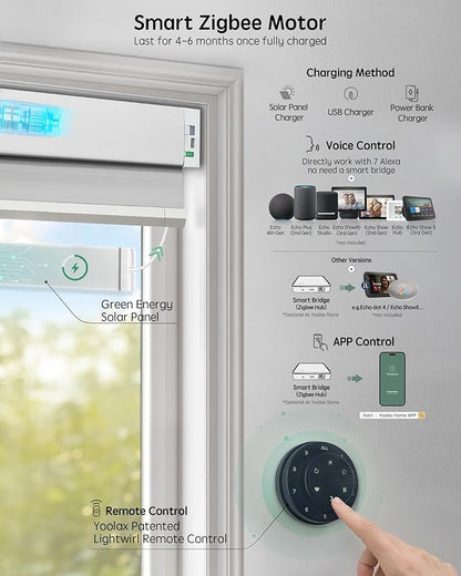 Yoolax Motorized Cellular Shades Compatible with Alexa, Light Filtering Motorized Blinds with Remote Smart Honeycomb Shades for Indoor Windows, Automatic Blinds Custom Size (Light Gray)