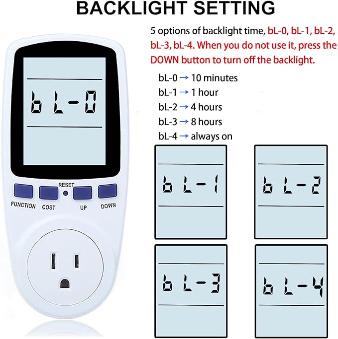 Upgraded Watt Meter Plug in Power Meter Home Energy Monitor Power Consumption Meter, Energy Voltage Amps Kill Tester with White Backlight, Overload Protection, 7 Modes Display