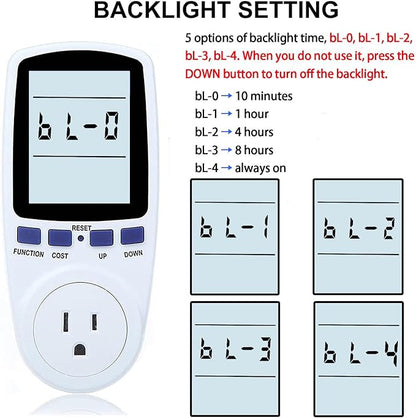 Upgraded Watt Meter Plug in Power Meter Home Energy Monitor Power Consumption Meter, Energy Voltage Amps Kill Tester with White Backlight, Overload Protection, 7 Modes Display