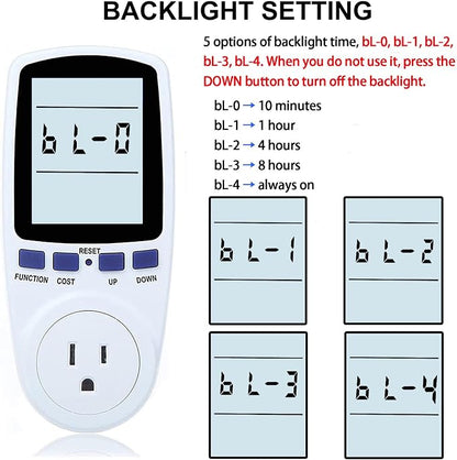 Upgraded Watt Meter Plug in Power Meter Home Energy Monitor Power Consumption Meter, Energy Voltage Amps Kill Tester with White Backlight, Overload Protection, 7 Modes Display (Pack of 2)