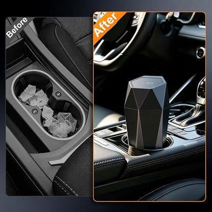 JUSTTOP Car Trash Can with Lid, Diamond Design Small Automatic Portable Trash Can with 1 Trash Bag, Easy to Clean, Used in Car Home Office (Black)