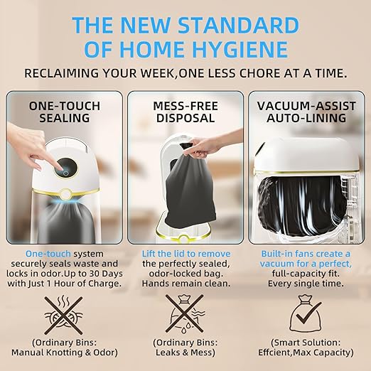 Self-Sealing & Self-Changing Trash Can, 2.7 Gallon Automatic Touchless Smart Bathroom Trash Can with Lid, Slim Waterproof Waste Bin for Bathroom, Bedroom and Offic