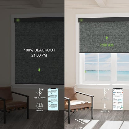 Motorized Blinds with Remote，100% Blackout Smart Blinds Motorized Roller Shades Compatible with Alexa Automatic Blinds for Windows Electric Window Blinds Customized Size Deep Gray Mist